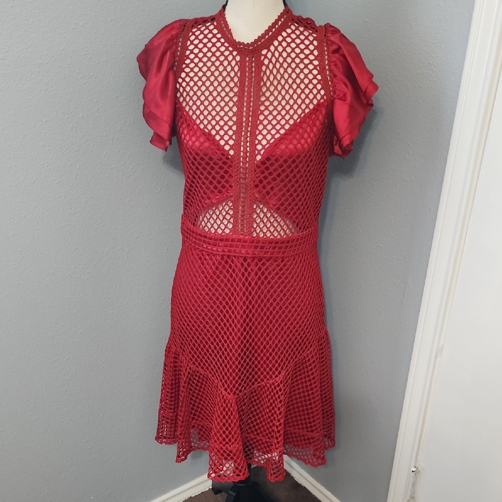 NWT Bebe Red Mesh Midi Dress
